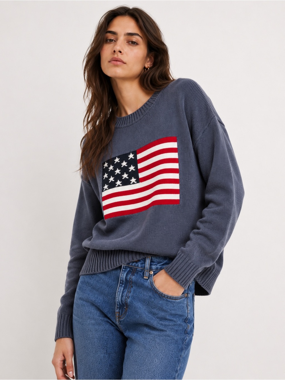 Crew-Neck Flag-Graphic Sweater